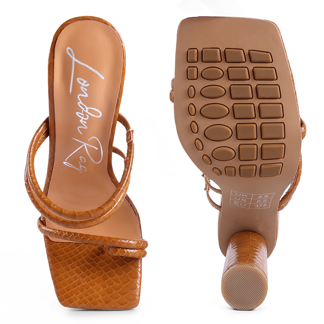 Tan Block Heeled Croc Sandals