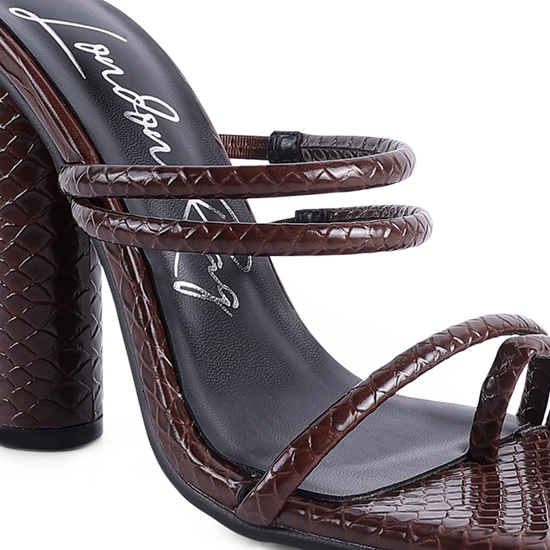 Brown Block Heeled Croc Sandals