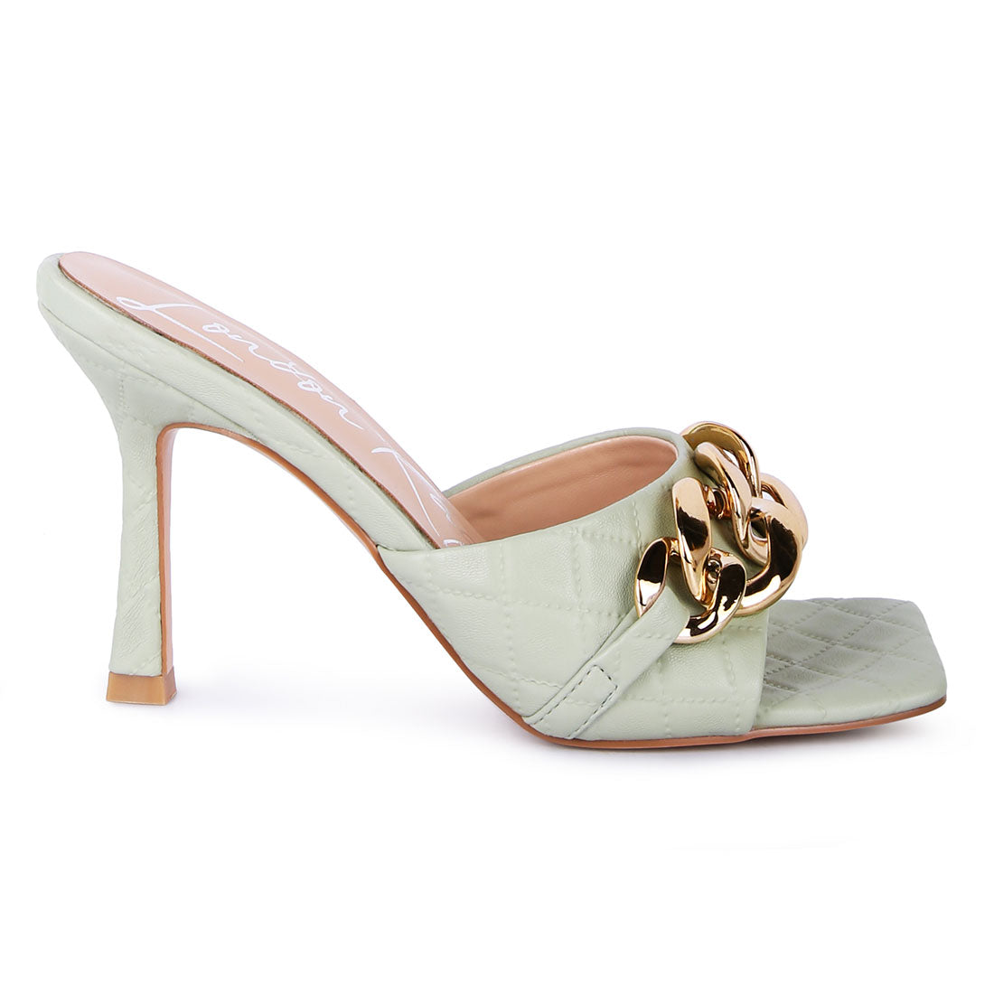 Mint Quilted High Heeled Slide Sandals