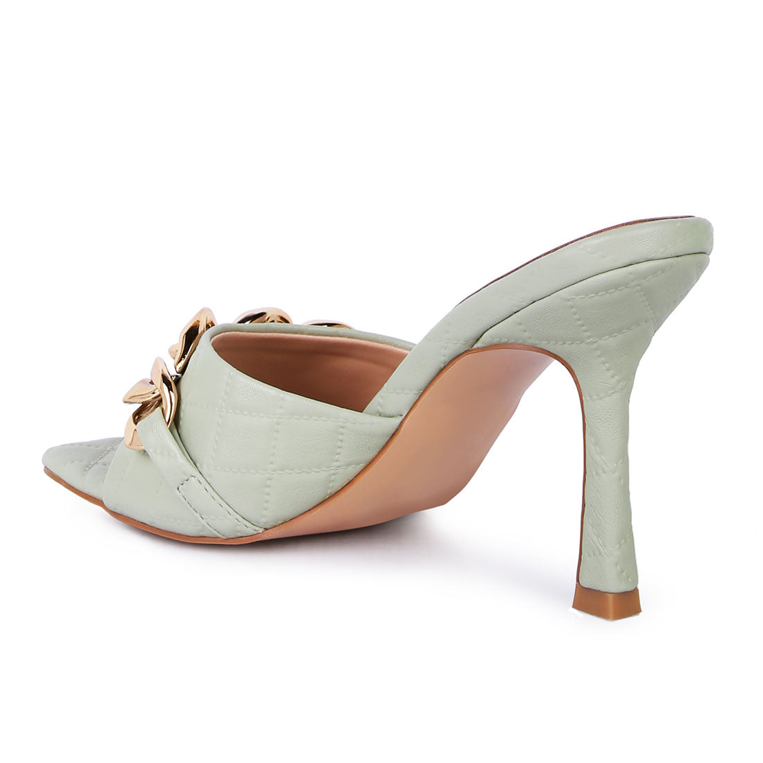 Mint Quilted High Heeled Slide Sandals