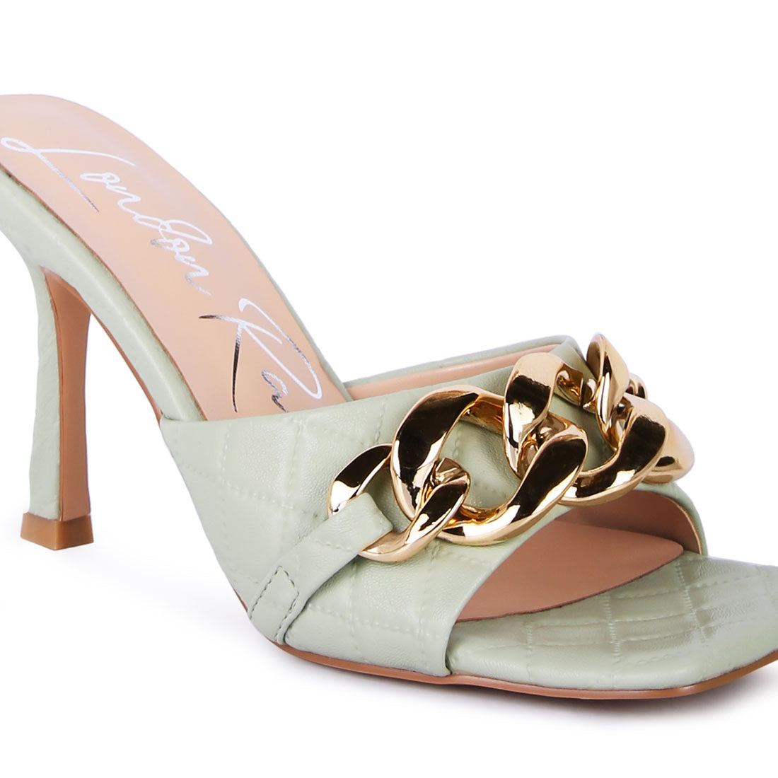 Mint Quilted High Heeled Slide Sandals