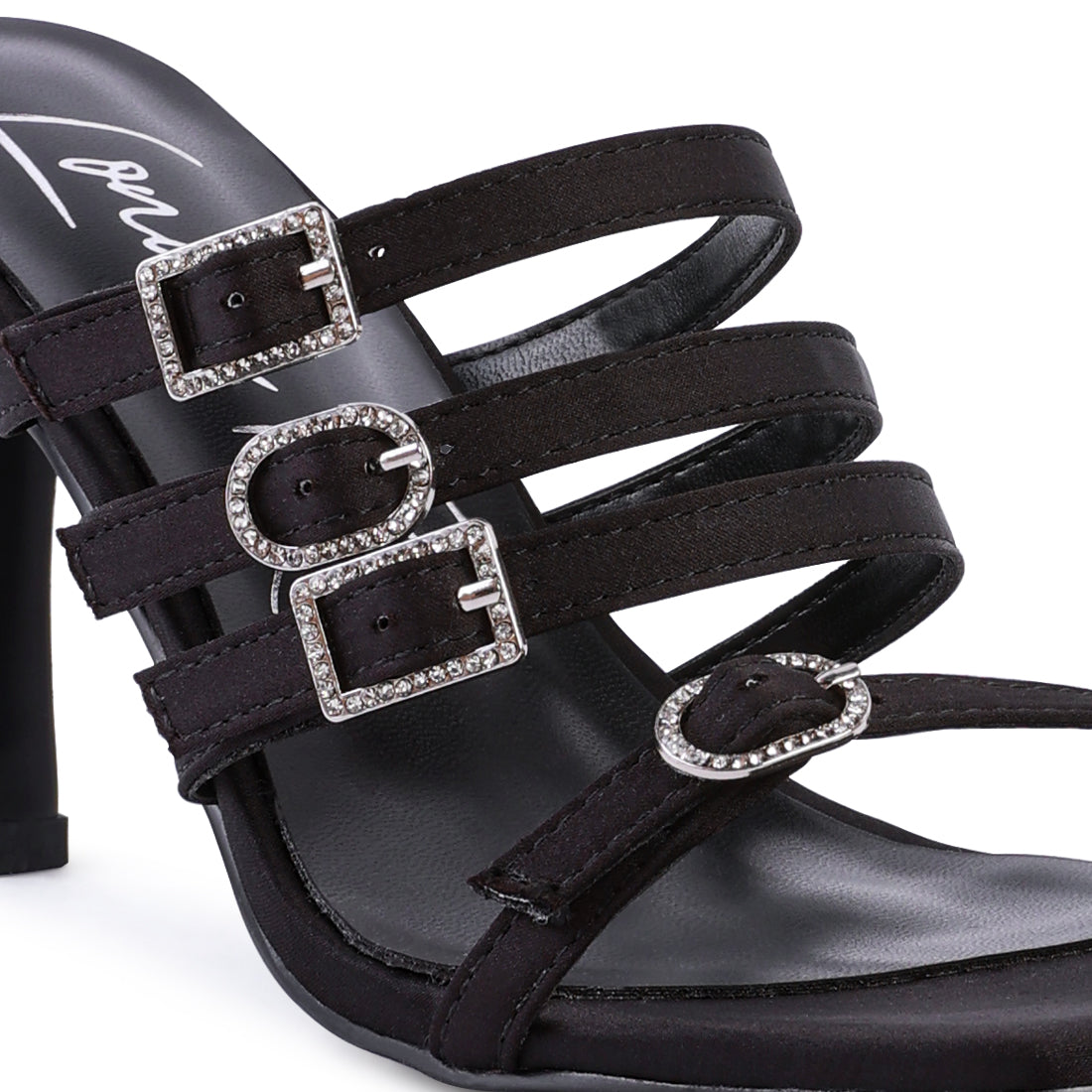 Times Up  Black Heeled Slide Sandals