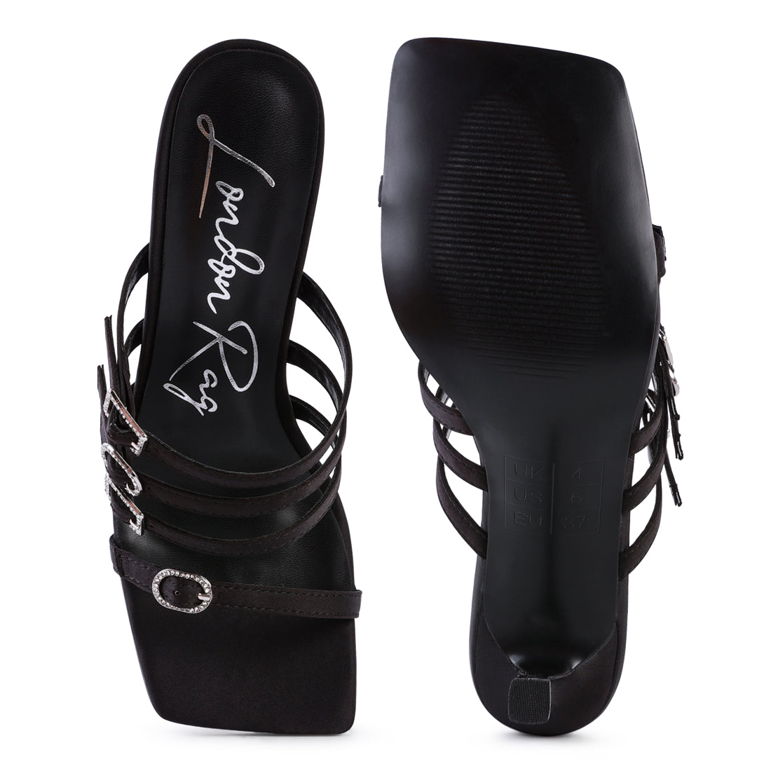 Times Up  Black Heeled Slide Sandals