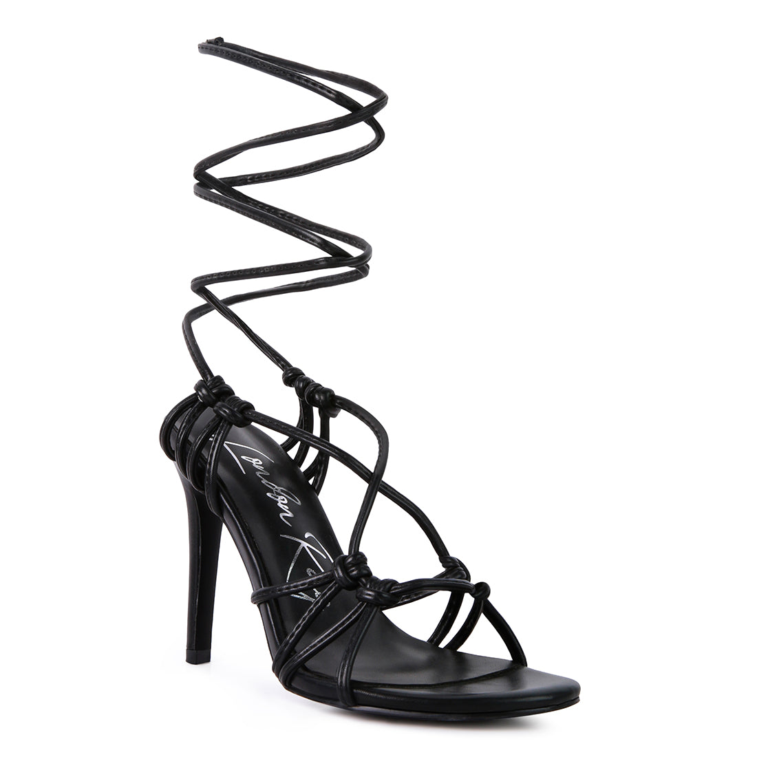 Black Lace Up High Heeled Sandal
