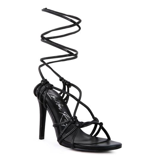 Black Lace Up High Heeled Sandal
