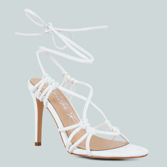 White Lace Up High Heeled Sandal