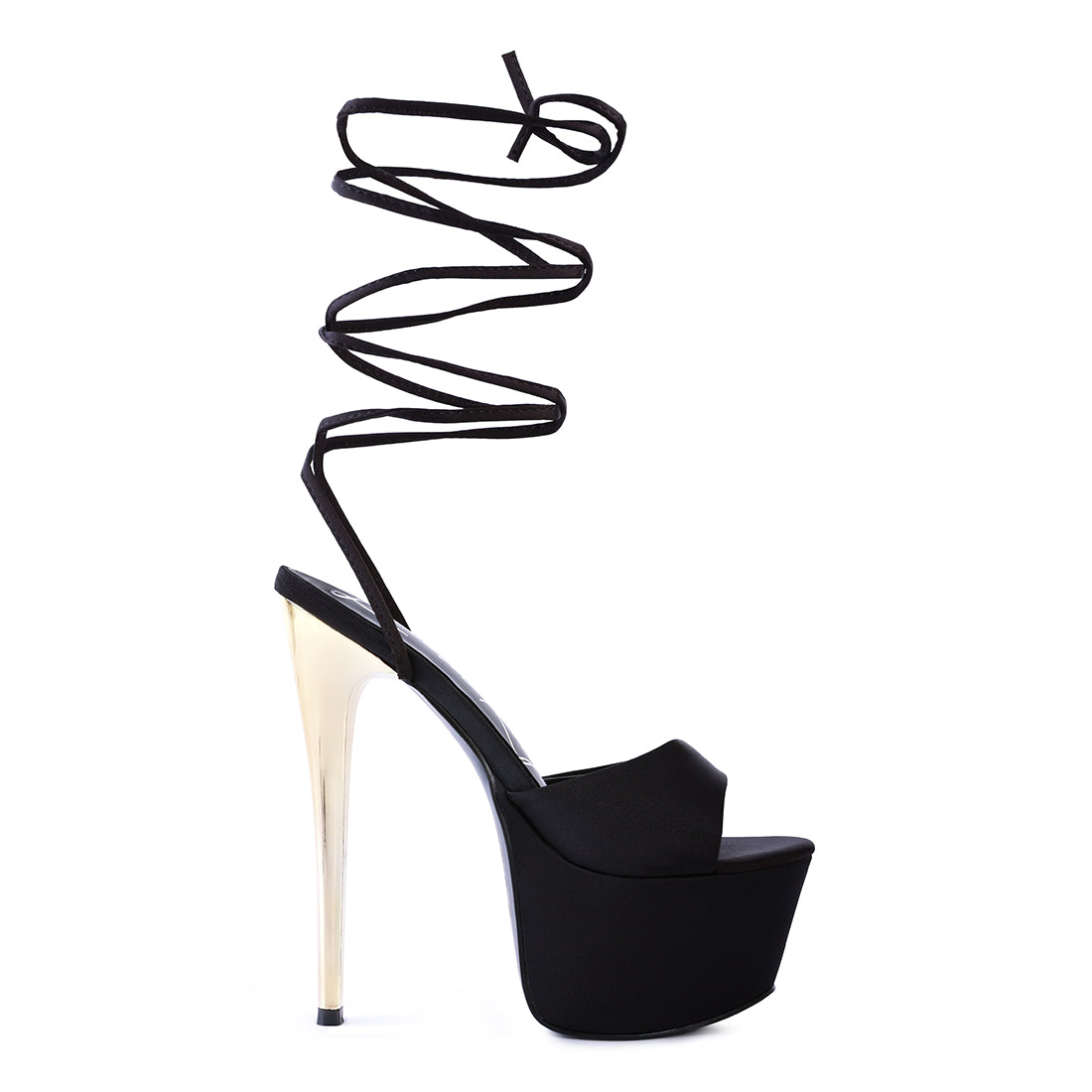 Black Platform Lace-Up Heel Sandals