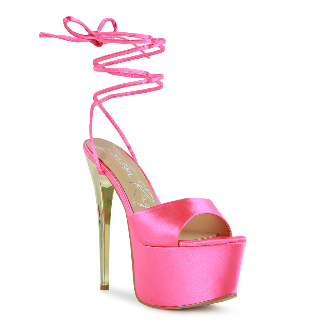 Pink Platform Lace-Up Heel Sandals