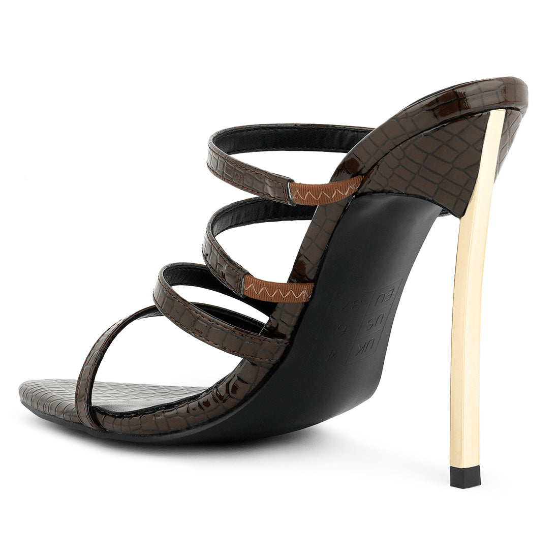 Brown Croc Metal High Heeled Sandals