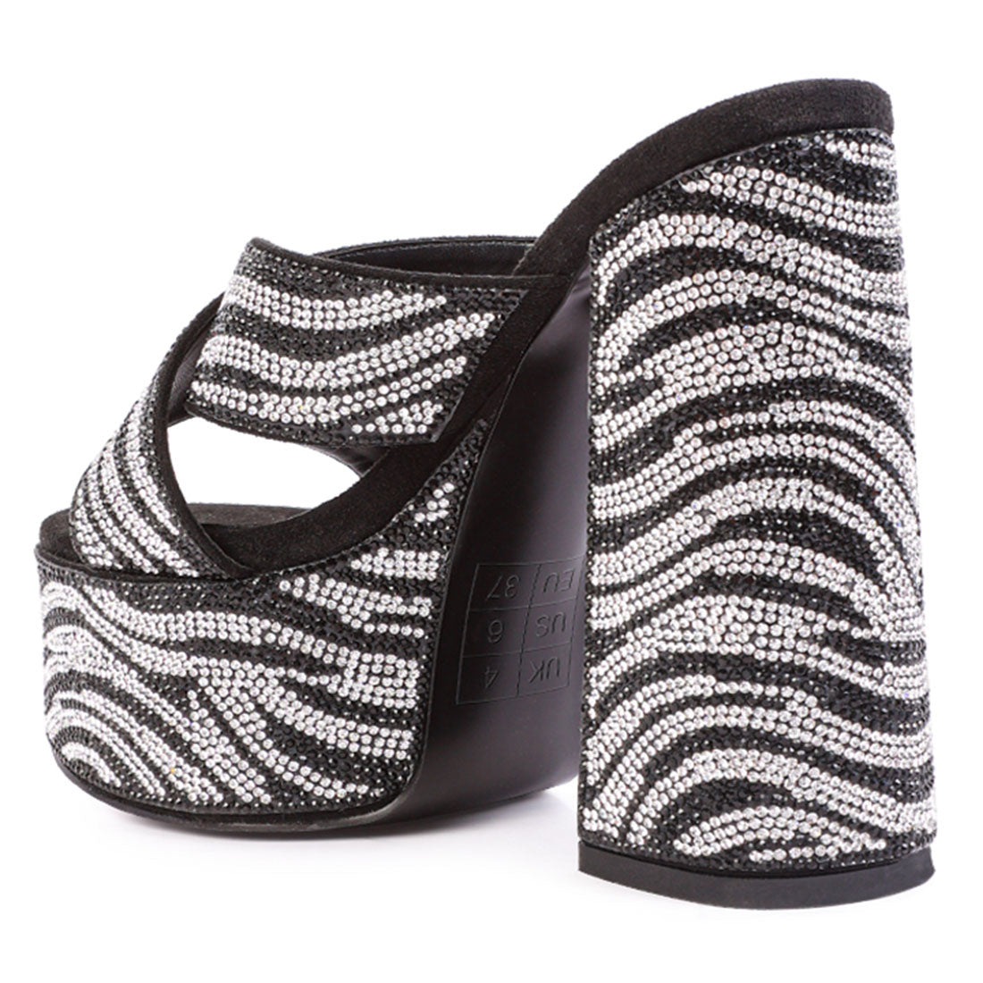 Black Platform Patterned Diamante Slides