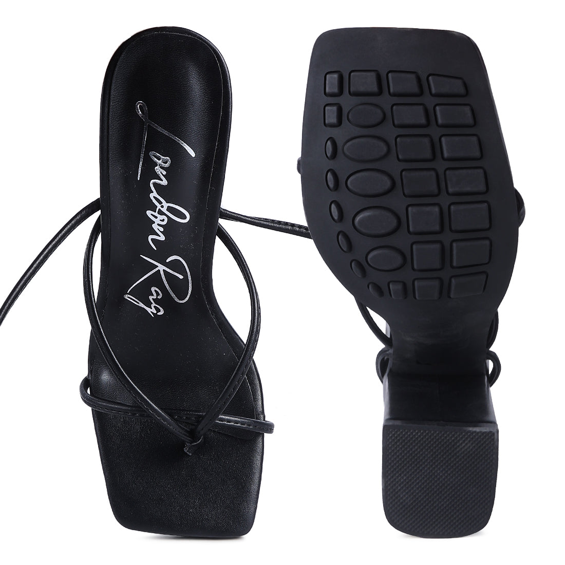 Black Lace Up Block Heeled Sandal