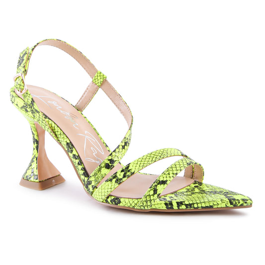 Snake Print Spool Heel Sandals in Yellow