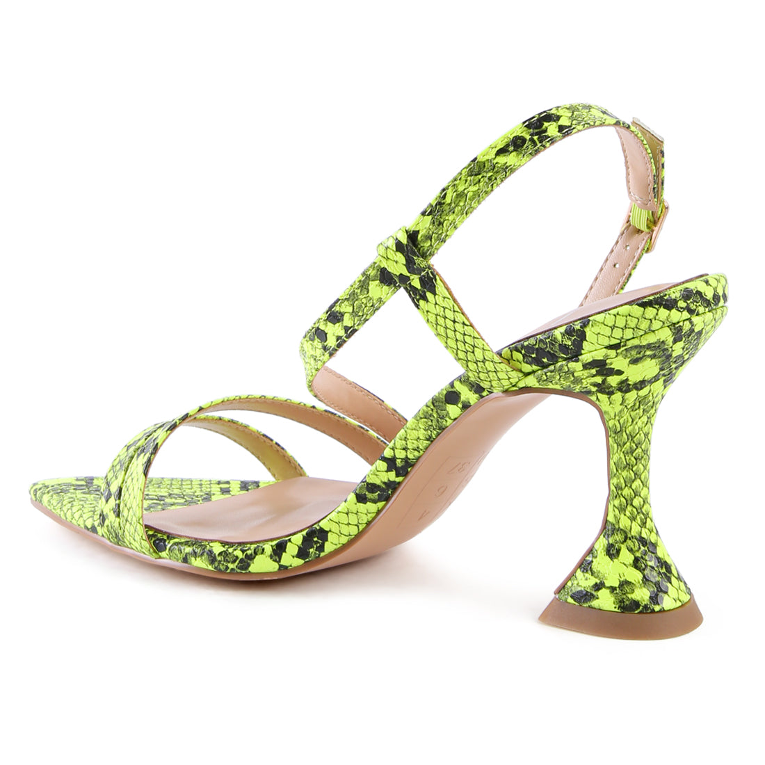 Snake Print Spool Heel Sandals in Yellow
