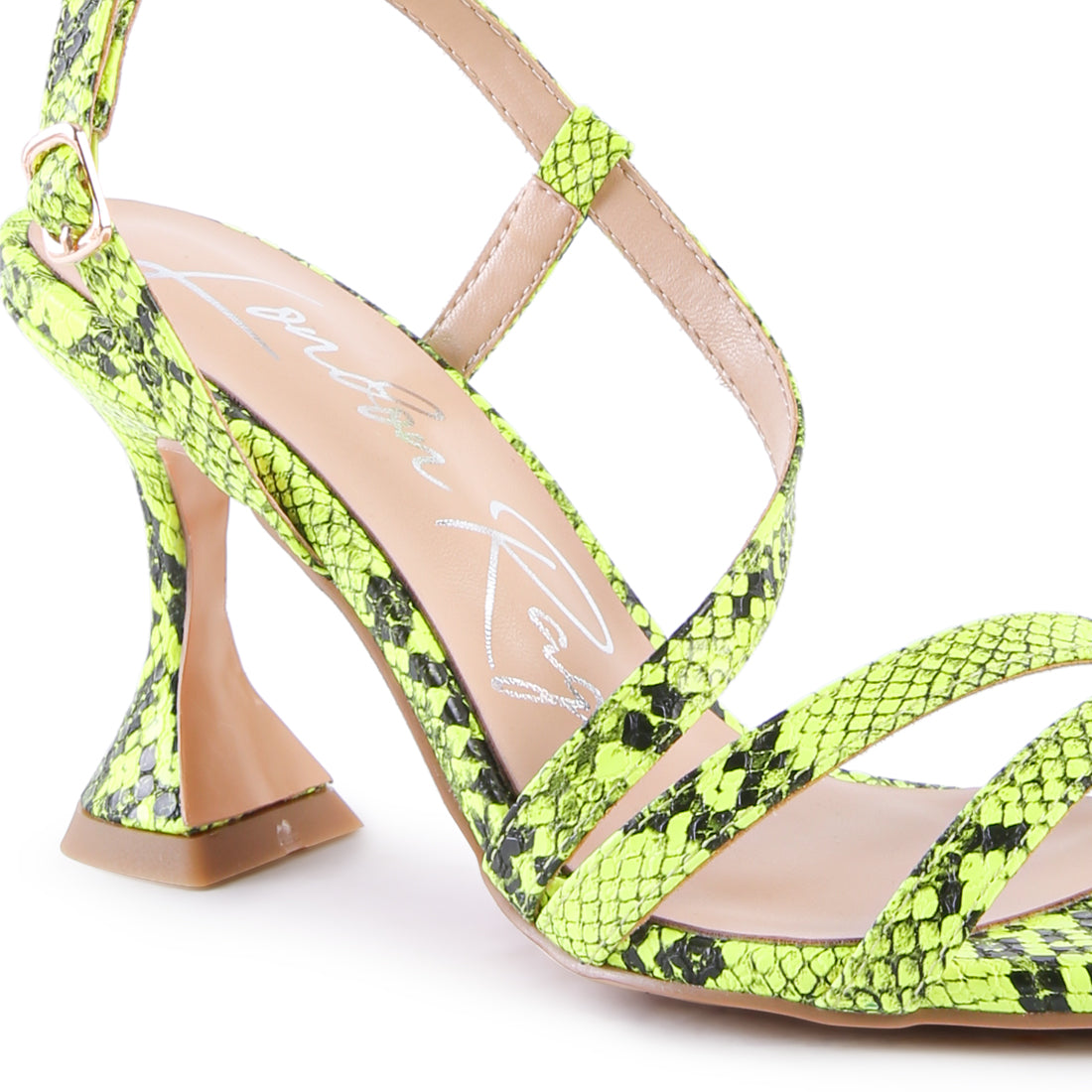Snake Print Spool Heel Sandals in Yellow