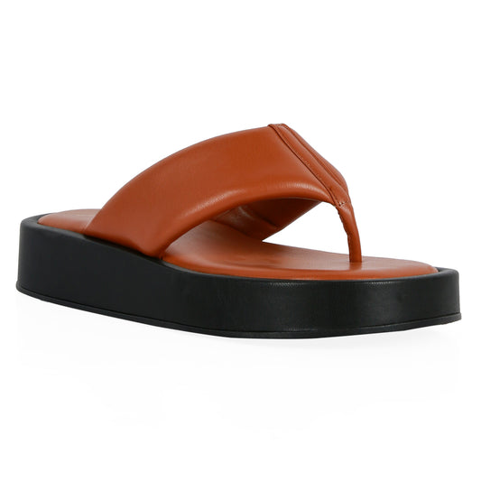 Tan Broad Strap Thong Sandals