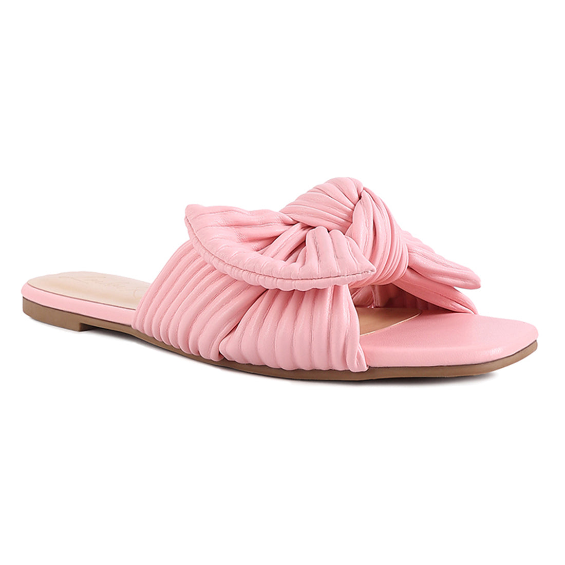 Pink Textured Bow Slider Flats