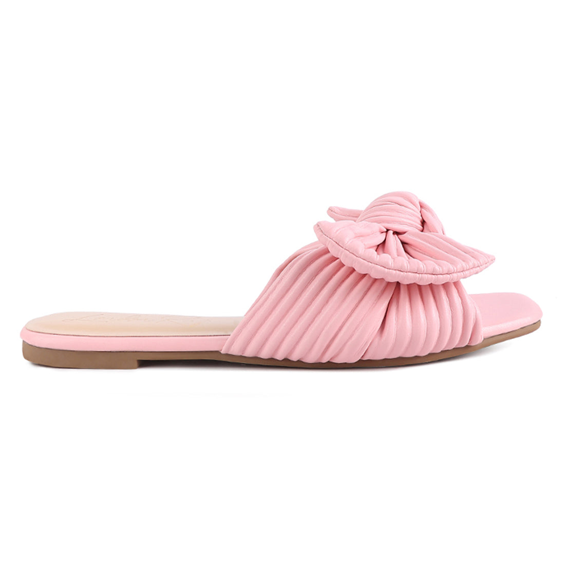 Pink Textured Bow Slider Flats