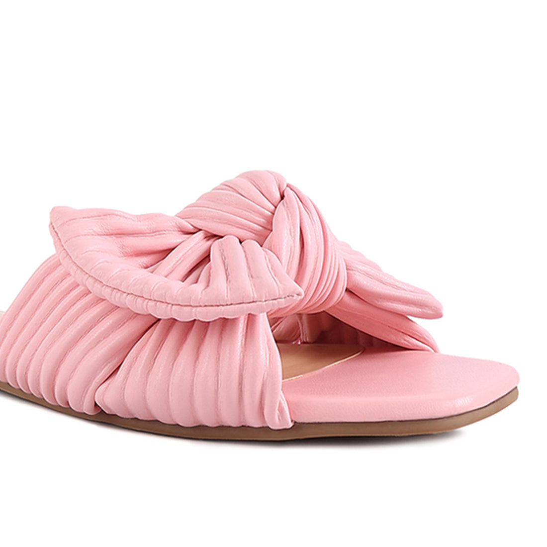 Pink Textured Bow Slider Flats