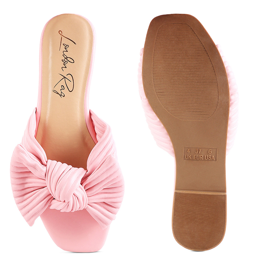 Pink Textured Bow Slider Flats
