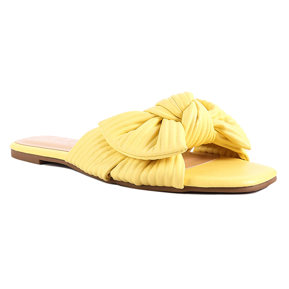 Yellow Textured Bow Slider Flats