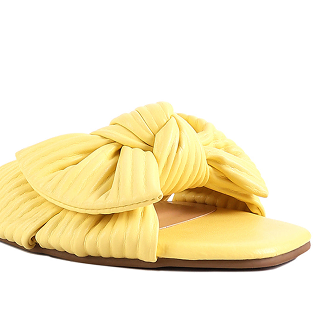 Yellow Textured Bow Slider Flats