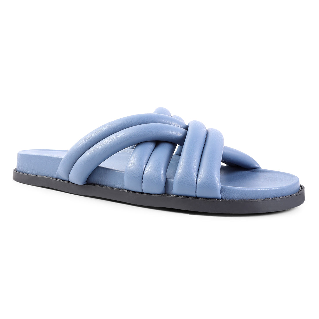 Blue Quilted Strap Slider Flats