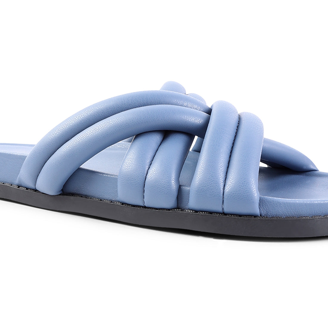 Blue Quilted Strap Slider Flats