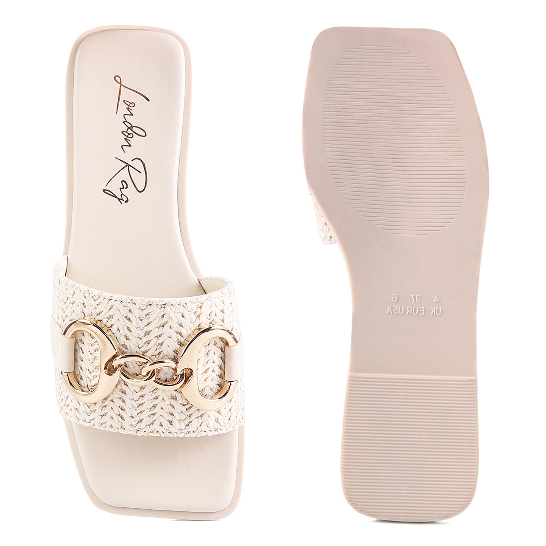 Brate Raffia Slider Flats in Beige