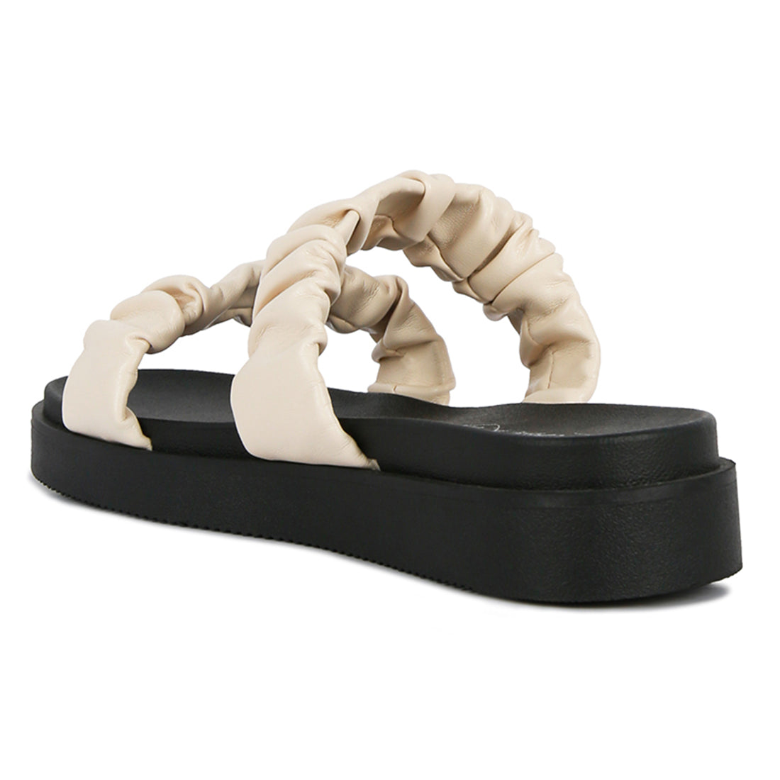 Beige Ruched Strap Platform Sandals