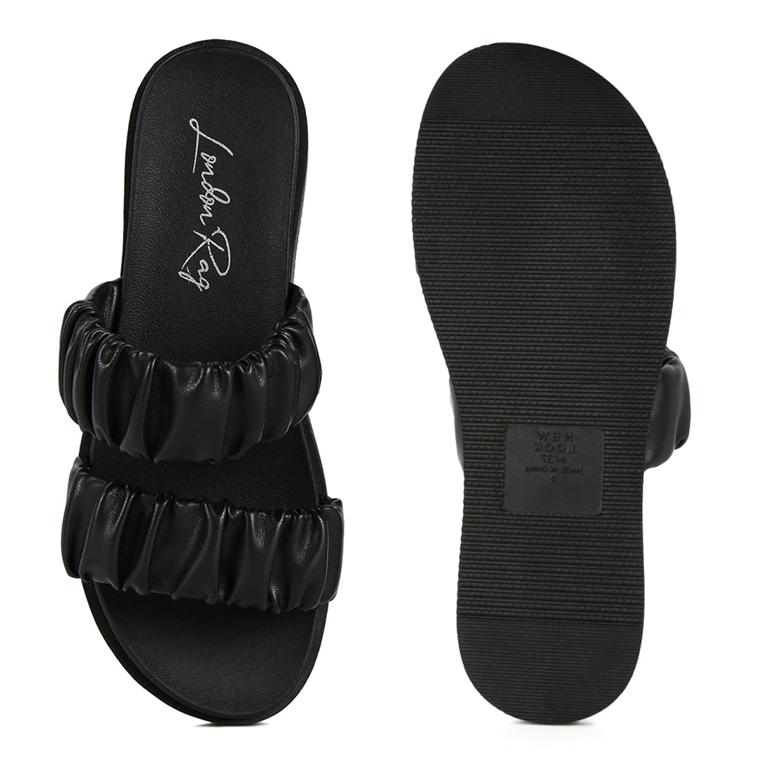 Black Ruched Strap Platform Sandals