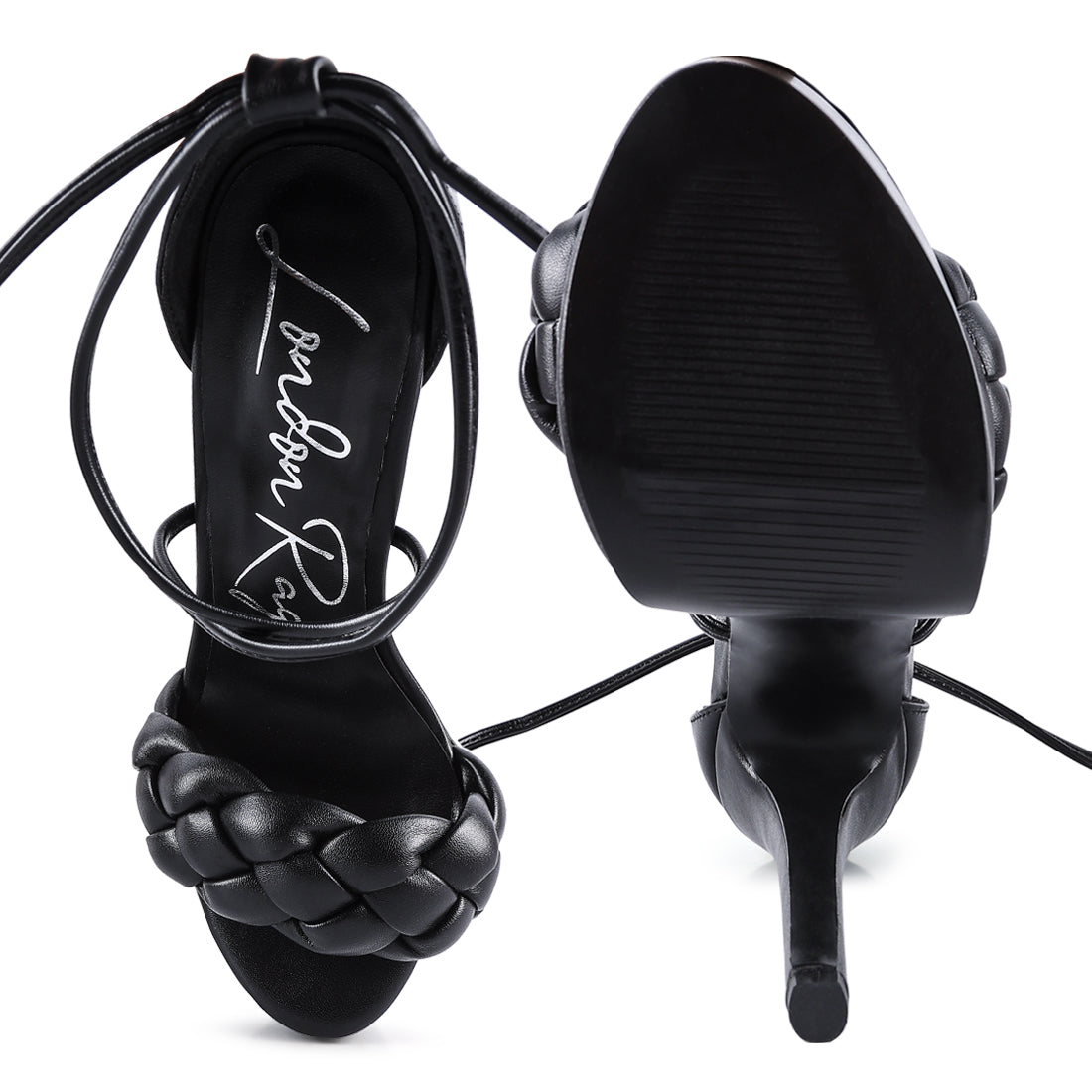 Black Tie-Up Braided High Platform Sandals