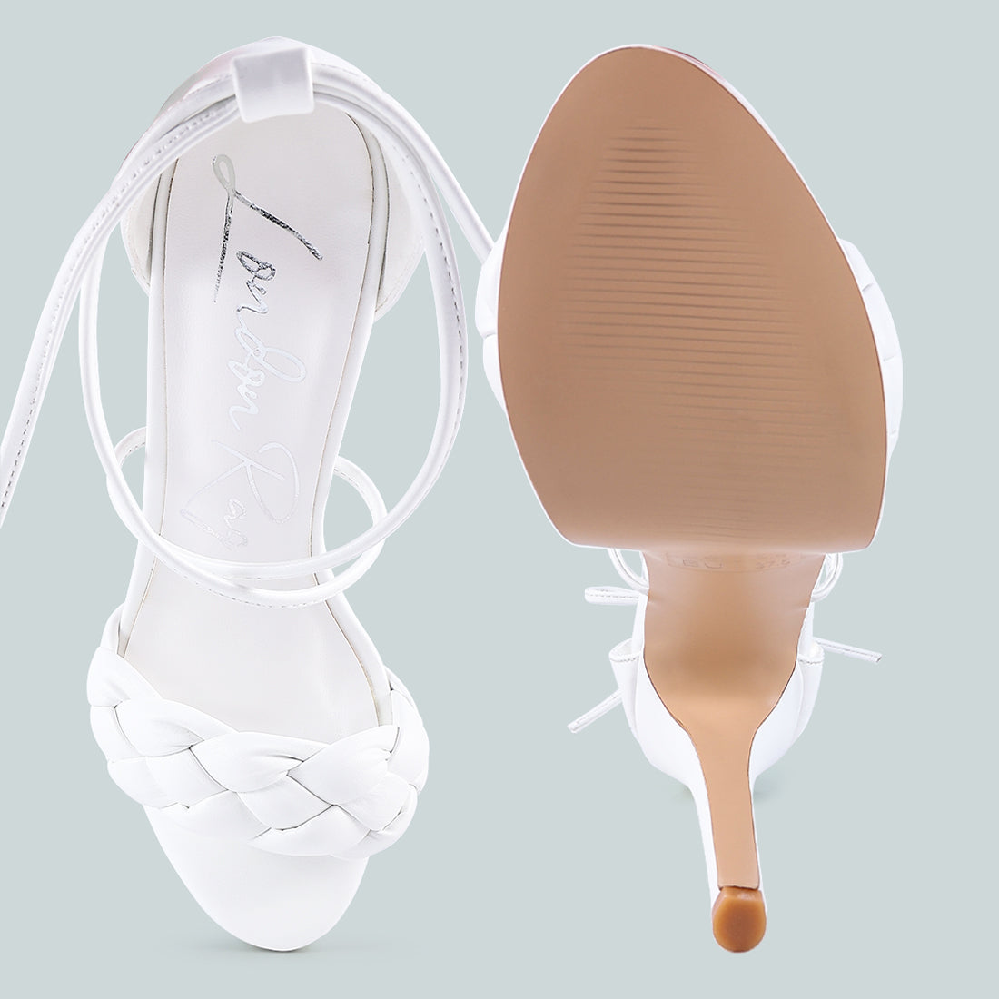White Tie-Up Braided High Platform Sandals