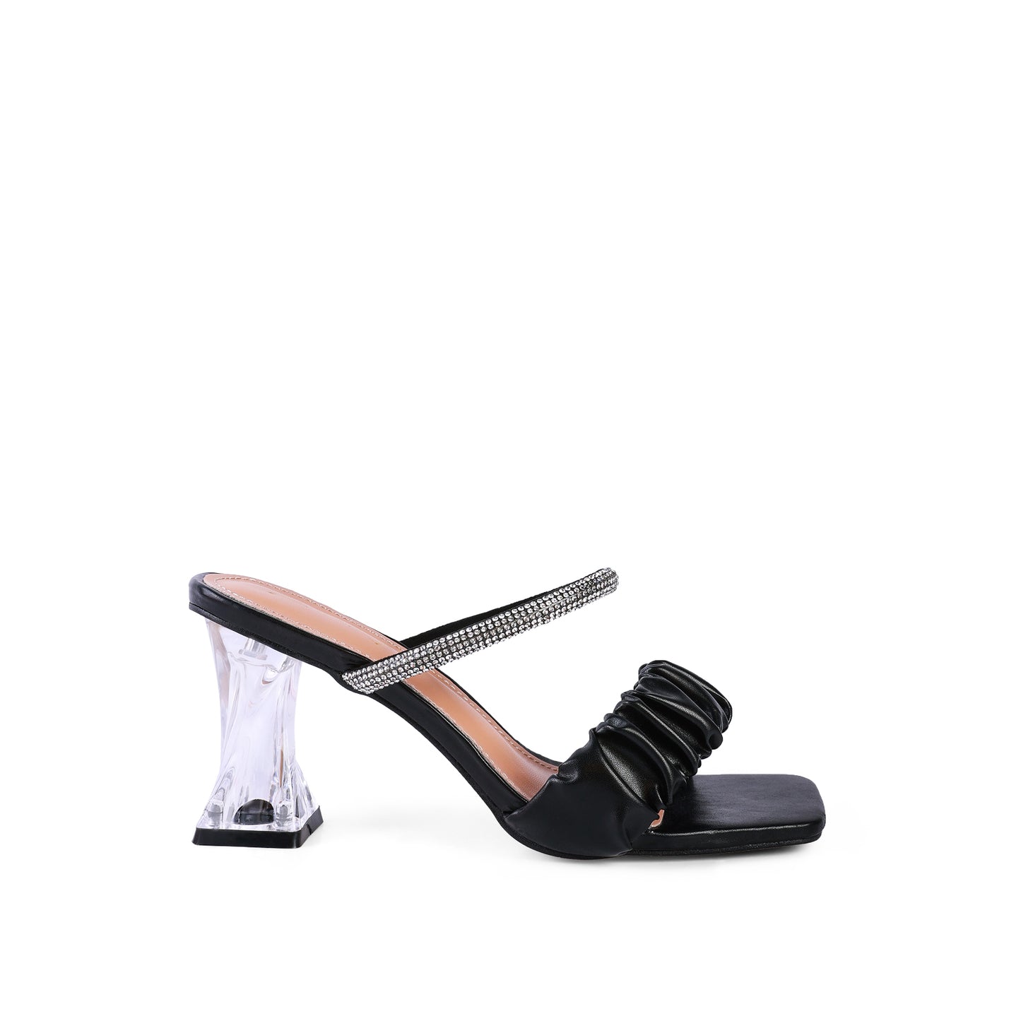Black Clear Heel Rhinestone Sandals