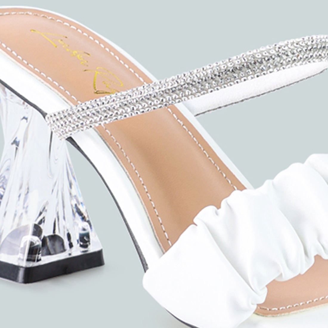 White Clear Heel Rhinestone Sandals