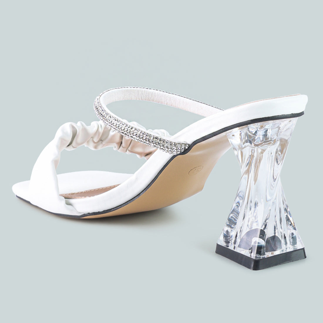 White Clear Heel Rhinestone Sandals