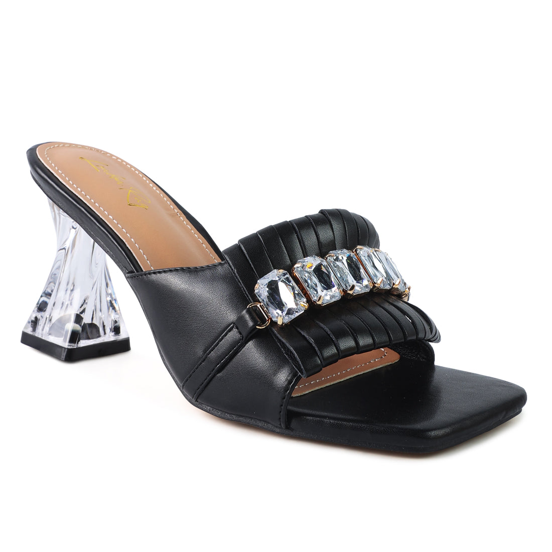 Black Clear Heel Jewel Sandal