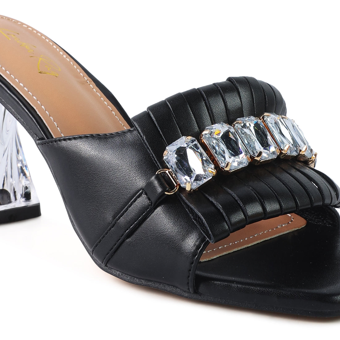 Black Clear Heel Jewel Sandal