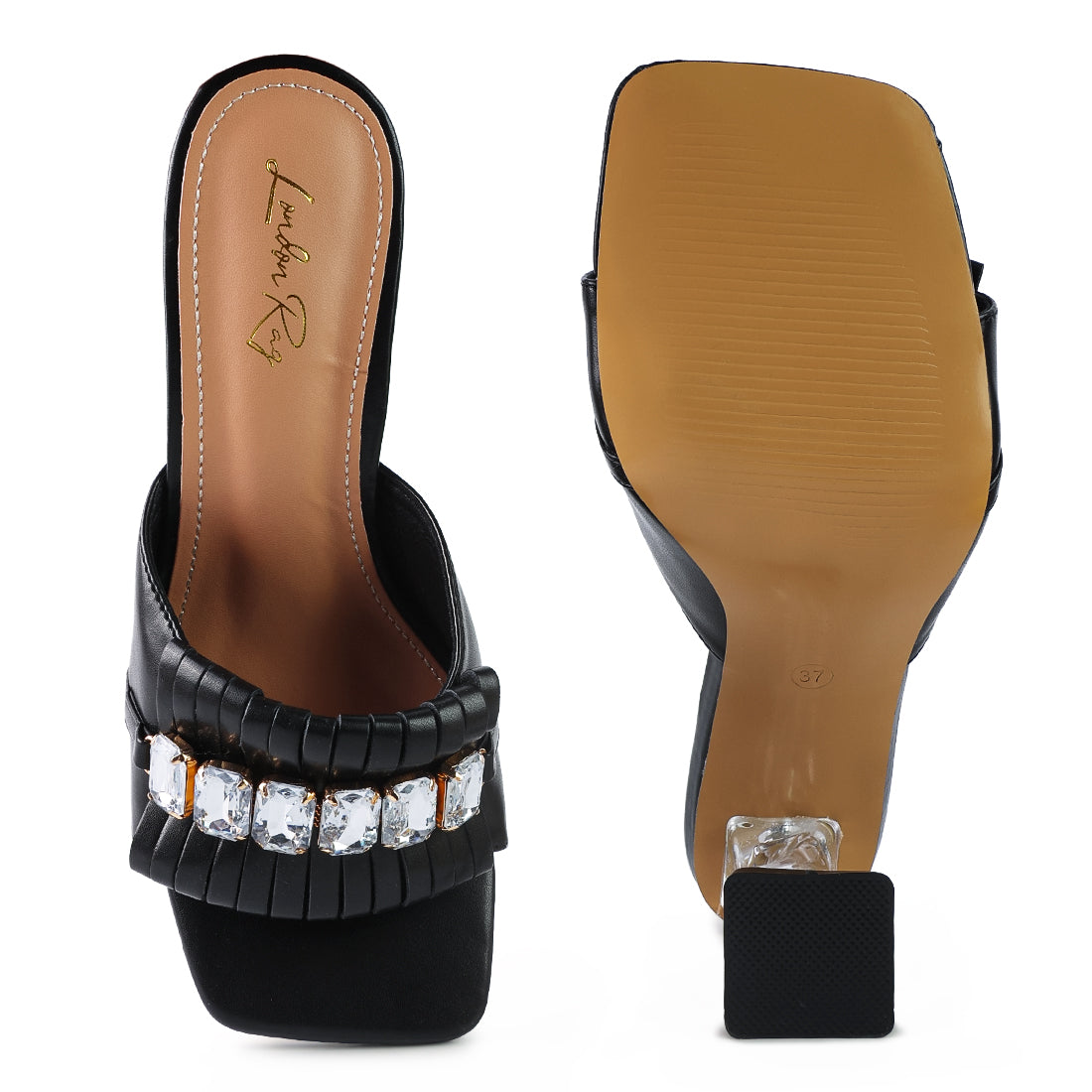 Black Clear Heel Jewel Sandal
