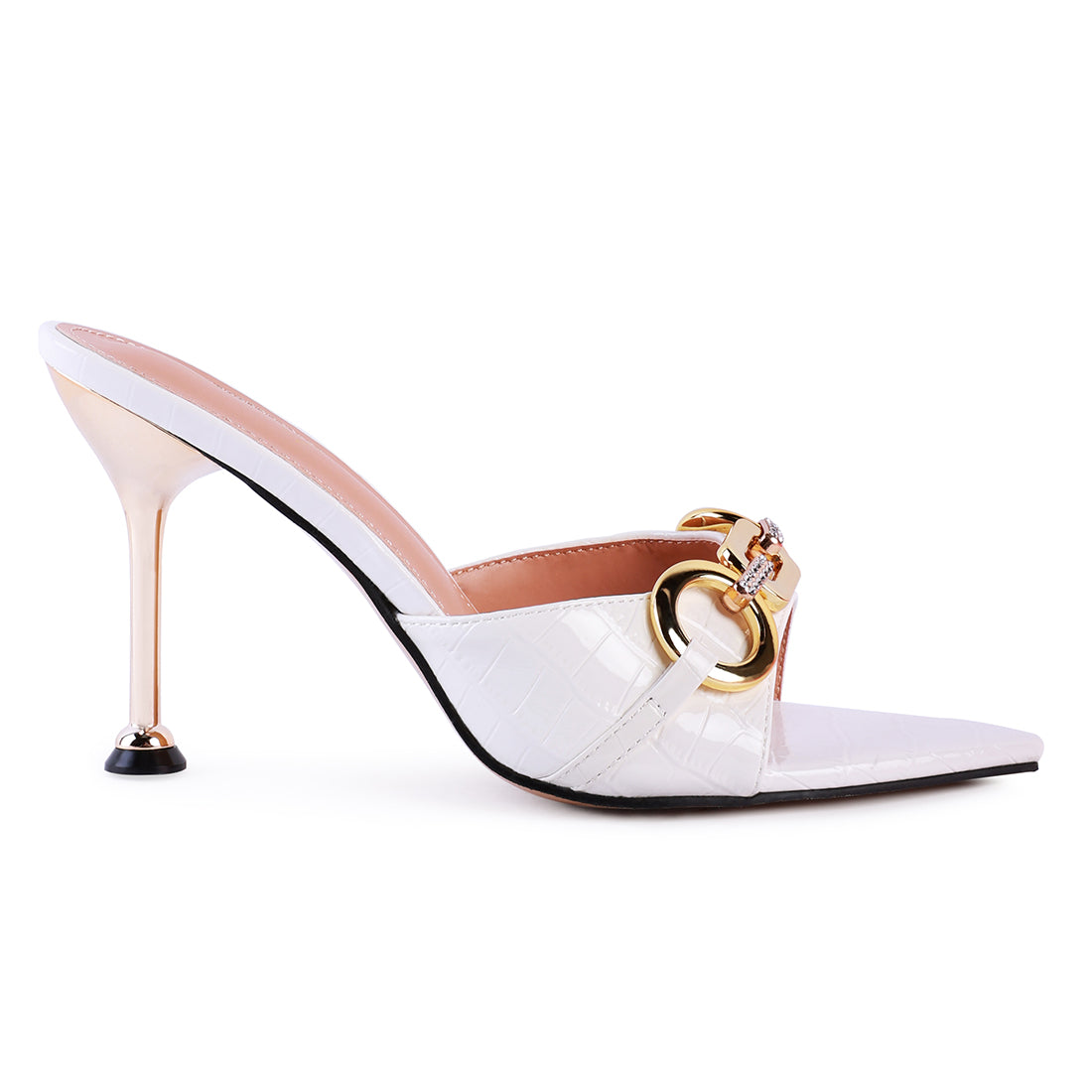 White Buckled High Heel Slide Sandals