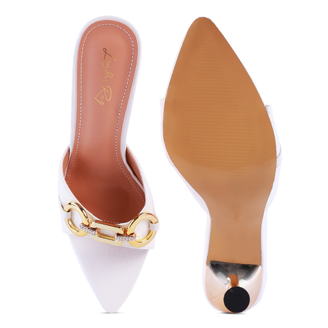 White Buckled High Heel Slide Sandals