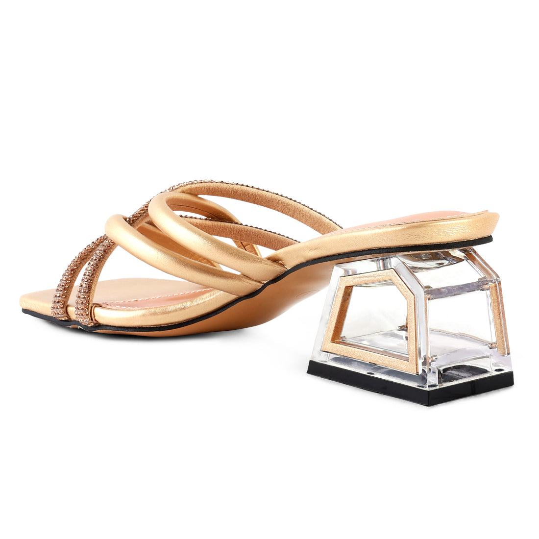 Gold Cut Out Heel Diamante Sandals