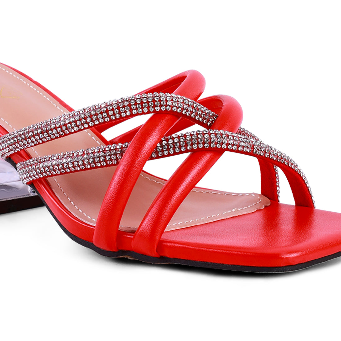 Red Cut Out Heel Diamante Sandals