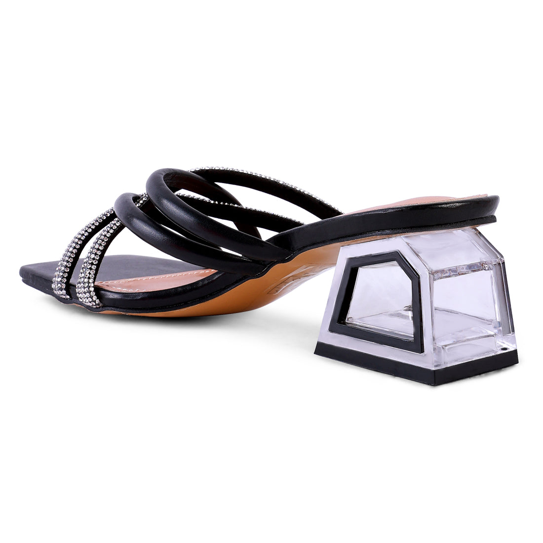 Black Cut Out Heel Diamante Sandals