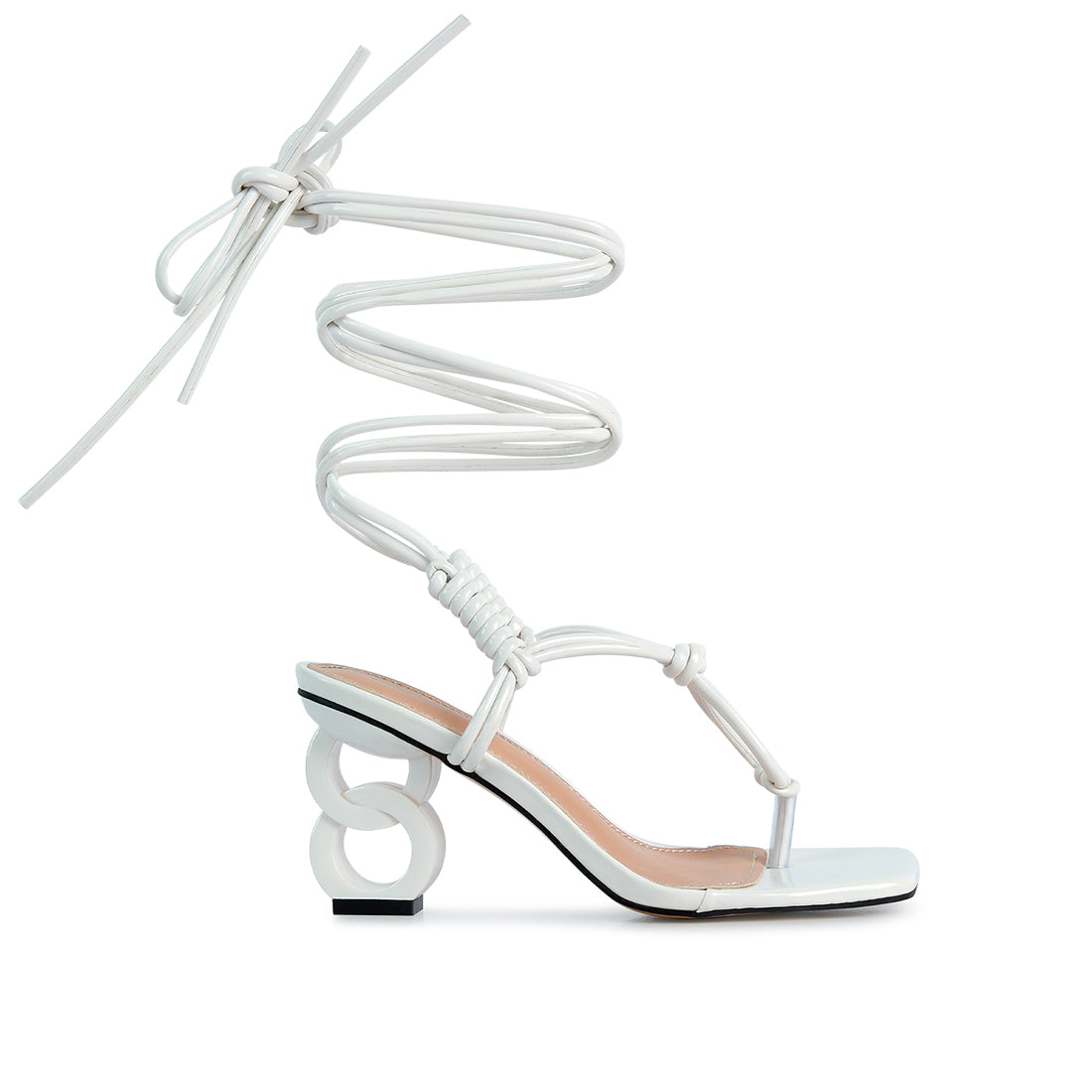 Thong Lace Up Heel Sandal in White