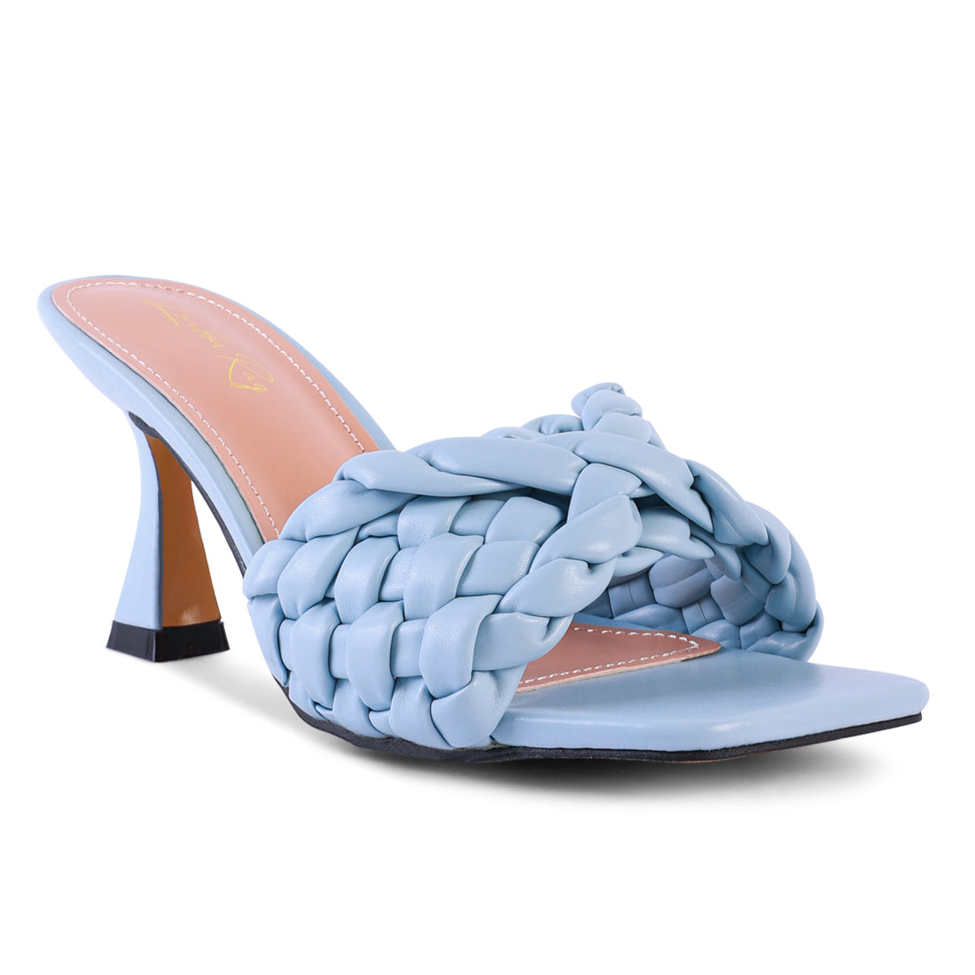Blue Woven Strap Mid Heel Sandals