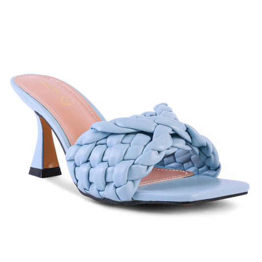 Blue Woven Strap Mid Heel Sandals
