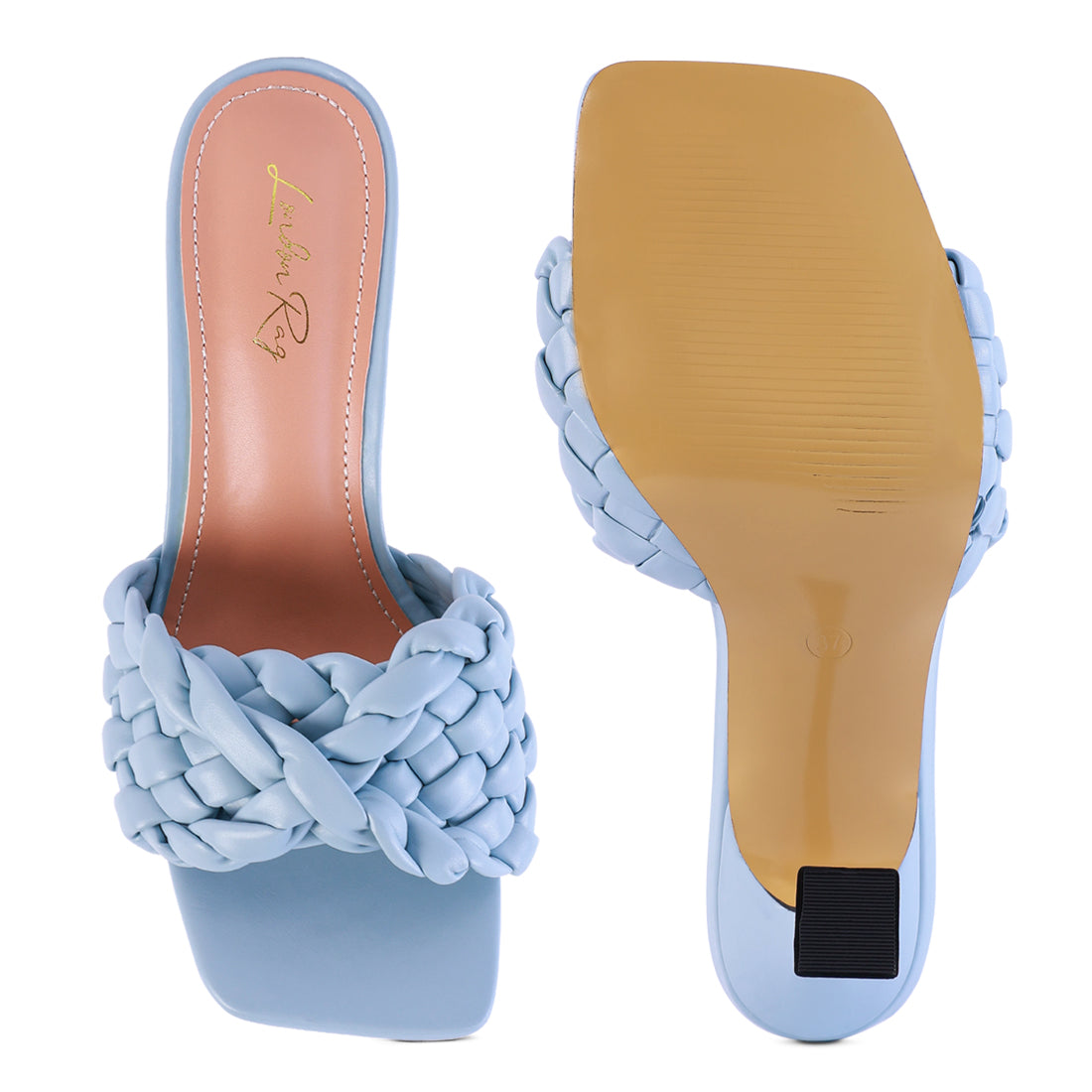 Blue Woven Strap Mid Heel Sandals