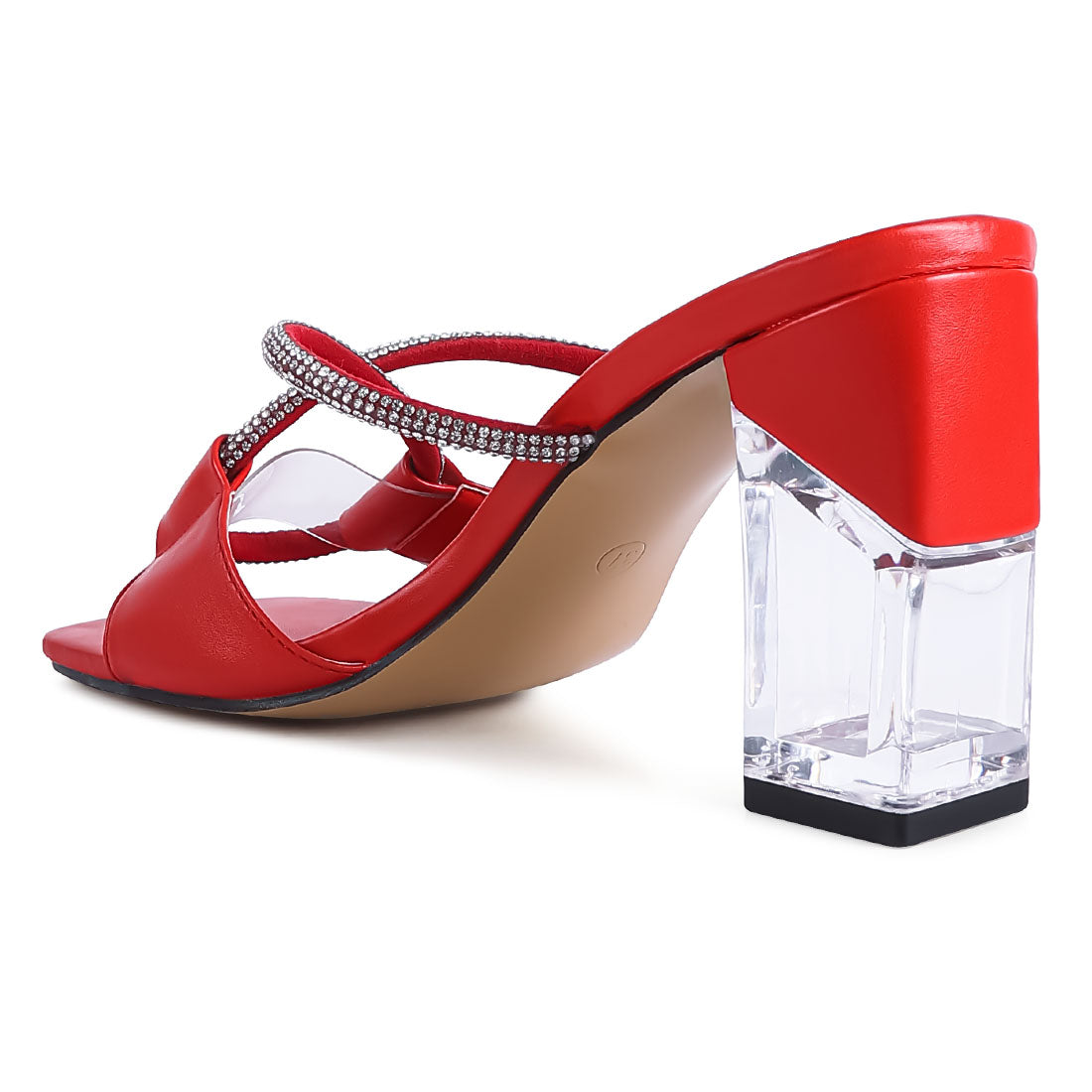 Red Crystal Loop Mid Heel Sandals