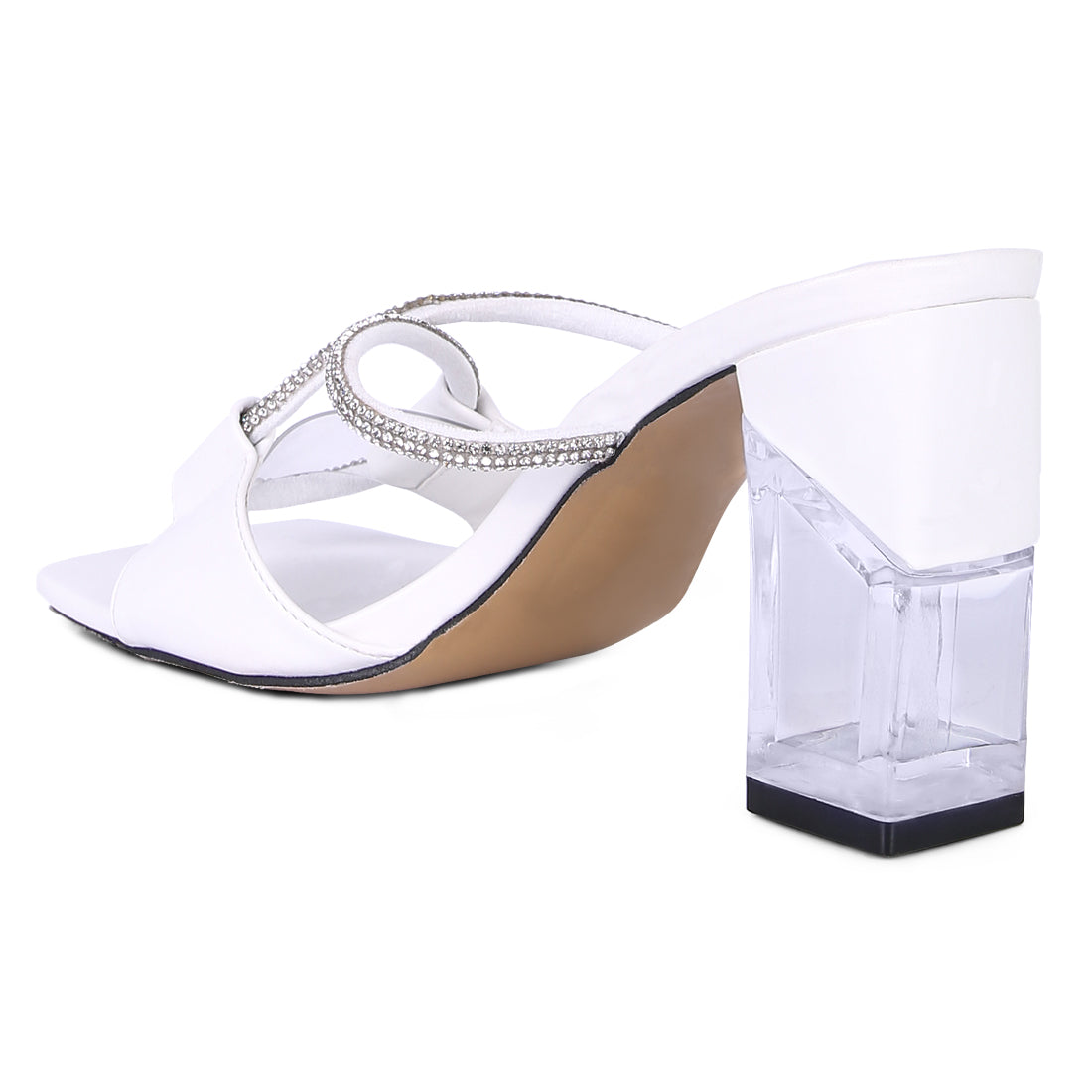 White Crystal Loop Mid Heel Sandals