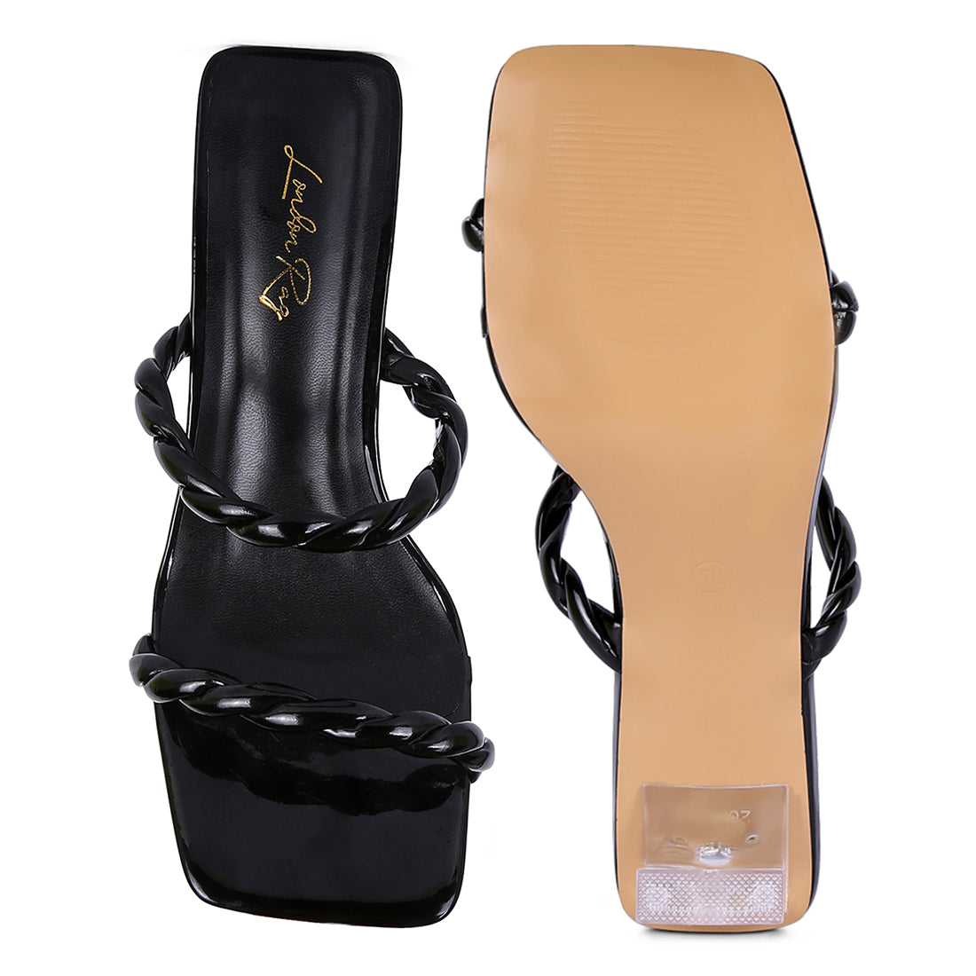 Black Inamorata Braided Cord Mid Heel Sandals